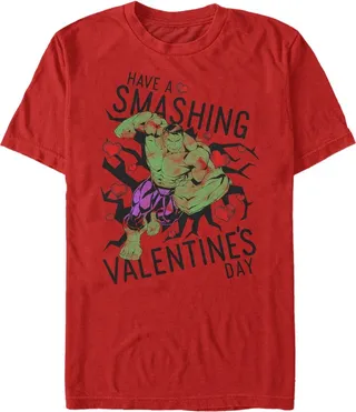 Men's Marvel Valentine's Day Hulk Smashing T-Shirt - Red - 2X Large