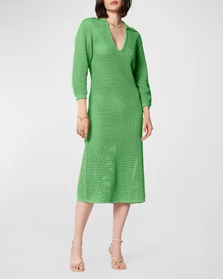 Remy Blouson-Sleeve Net Midi Dress