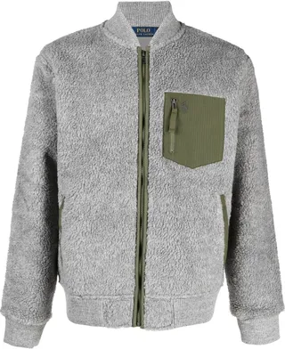 Grey Fleece Zipped Bomber Jacket