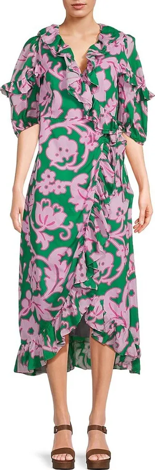 Lydia Print Midi Wrap Dress