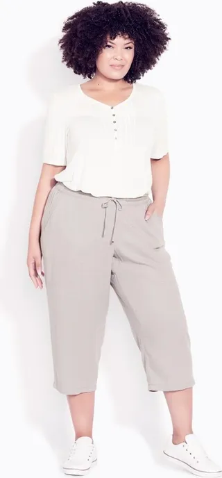 EVANS | Women's Plus Size Linen Blend Crop Trouser - gray - 22W
