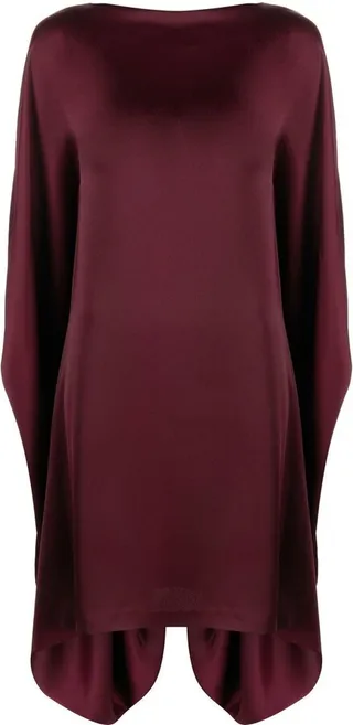Satin Cape-Sleeve Midi Dress
