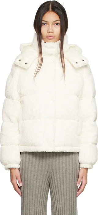 Moncler White Daos Faux-Fur Down Jacket