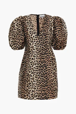 Gathered leopard-jacquard mini dress