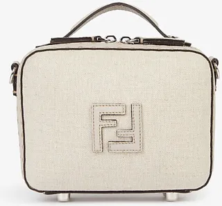 Mens Raw Dust Grey FF-monogrammed Canvas Suitcase