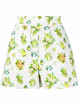 Floral-Print Quilted Shorts