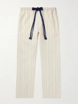 Straight-Leg Crochet-Trimmed Linen and Cotton-Blend Pyjama Trousers