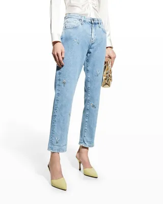 Ex-Boyfriend Floral Embroidered Slouchy Cropped Boyfriend Jeans