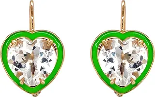 White Topaz and Neon Enamel Heart Yellow Gold Cocktail Earrings