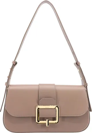 Leather shoulder bag with engraved logo