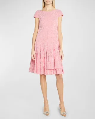 Seersucker Tiered-Ruffle Day Dress