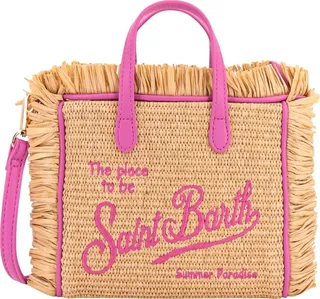 Rafia handbag with embroidered logo on the front