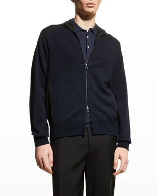 Men's Wool Track Jacket with Leather Details