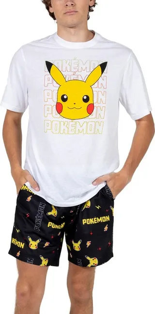 Pokemon Pikachu Big Face Men’s Crew Neck Short Sleeve Tee & Sleep Pajama Shorts Combo Set-XXL