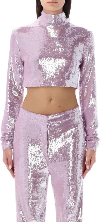 Sequin Turtleneck Cropped Top