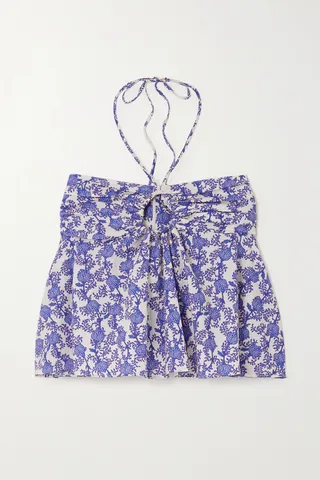 Isabel Marant Étoile - Gabao Cutout Printed Cotton Halterneck Top - Blue