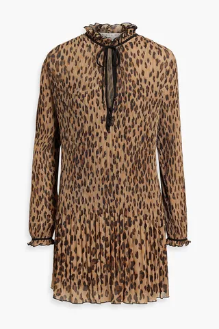 Luvie leopard-print plissé crepe de chine mini dress