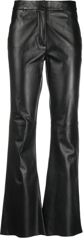 High-Waisted Flared Leather Trousers