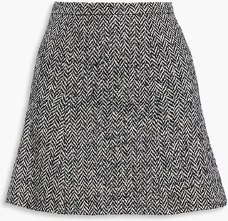 Fluted herringbone tweed mini skirt