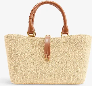Womens Tan Marcie Leather and Raffia Woven Tote bag