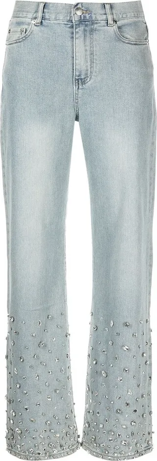 Sparkle crystal-embellished wide-leg jeans