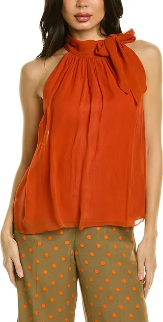 Theory Halter Bow Silk Top