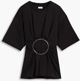 Gathered embellished cotton-blend jersey T-shirt