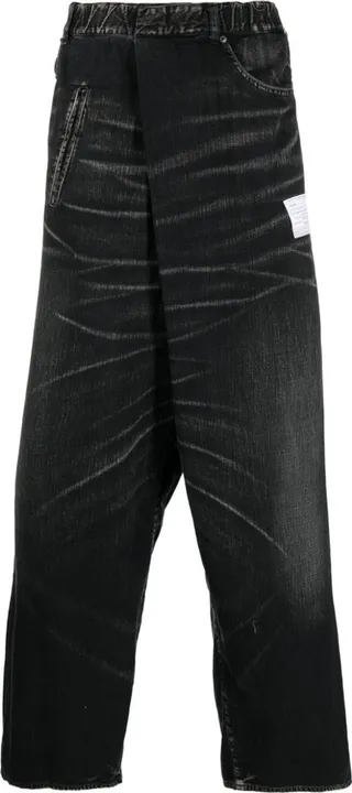 Off-Centre Whiskered Wide-Leg Jeans