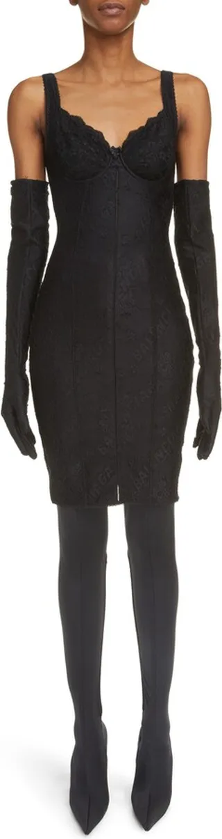 Logo Stretch Lace Bustier Dress