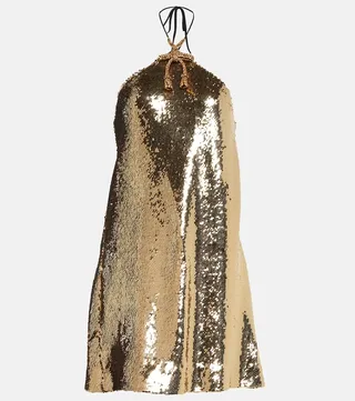 Crystal-embellished sequined minidress