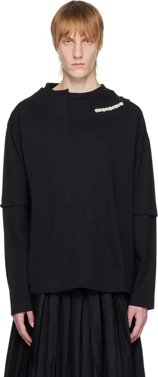 Simone Rocha Black Beaded Long Sleeve T-Shirt