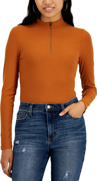Self Esteem Juniors' Mock-Neck Zip-Front Bodysuit