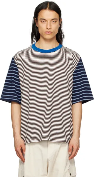 Camiel Fortgens White & Brown Striped T-Shirt