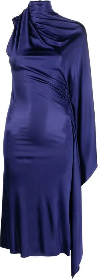 Asymmetric Drape Midi Dress