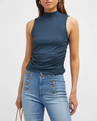 Mobler Ruched Mock Neck Tank Top