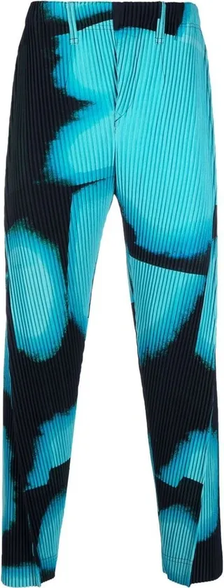 Abstract-Pattern Plissé-Effect Trousers