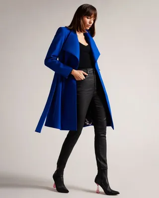 Midi Wool Wrap Coat in Blue
