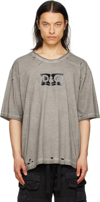 Dolce & Gabbana Gray Distressed T-Shirt