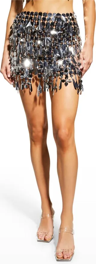 Jupe Silver-Toned Geometric Metal Mini Skirt