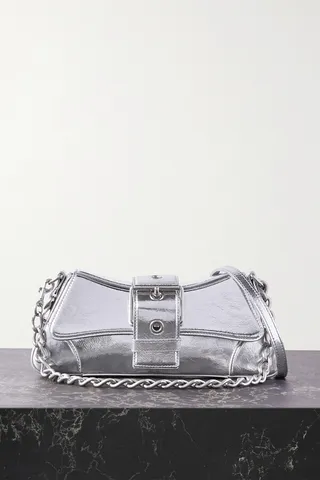 Balenciaga - Lindsay Small Buckled Metallic Crinkled-leather Shoulder Bag - Silver