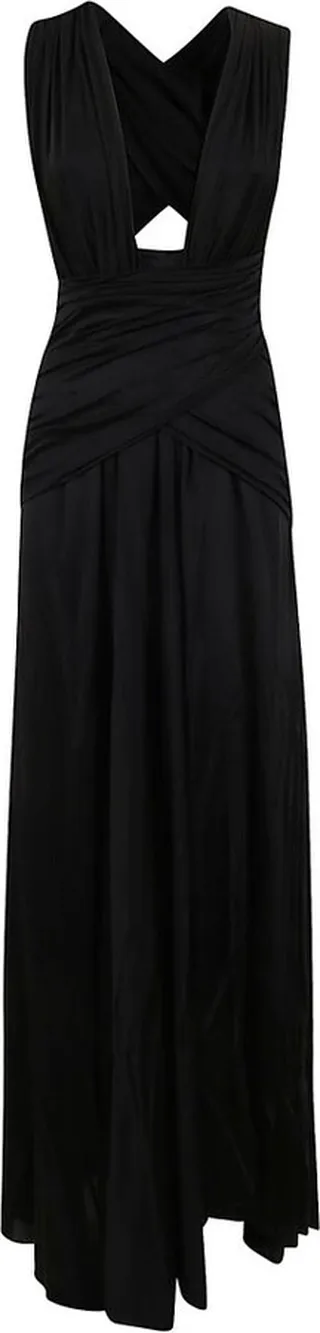 Pinko Plunging V-Neck Gathered Detail Gown