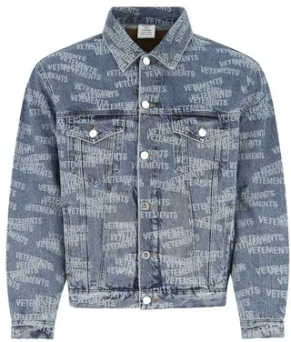 Vetements Allover Logo Printed Denim Jacket