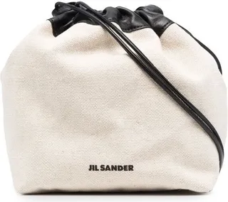 Leather-Trim Drawstring Crossbody Bag