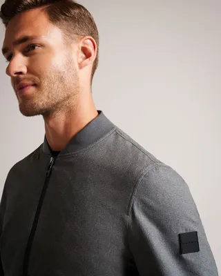 Textured Stretch Bomber Jacket in Gray