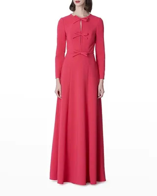 Triple Bow Keyhole Long-Sleeve Gown