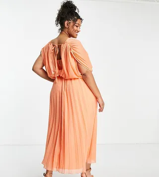 ASOS DESIGN Curve pleated wrap front midi dress in coral