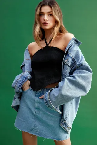 Nasty Gal Womens Tie Neck Halter Ribbed Vest Top