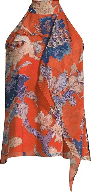 Floral Ruffled Halter Neck Blouse