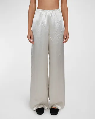 Gil Crushed Satin Wide-Leg Pants