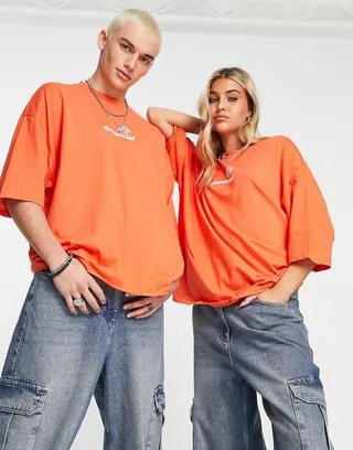 ASOS Daysocial unisex oversized t-shirt with logo chest print in orange